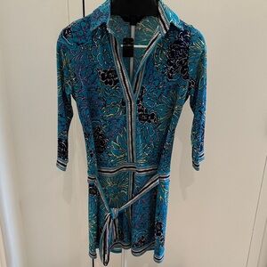 BCBGMaxAzria Teal Floral Dress with Navy and purple Accents!